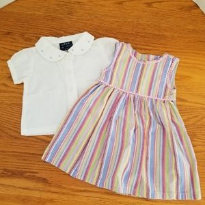 EP Kids Baby Girls 2-Pc Outfit 6M Sleeveless Striped Jumper Dress White Blouse